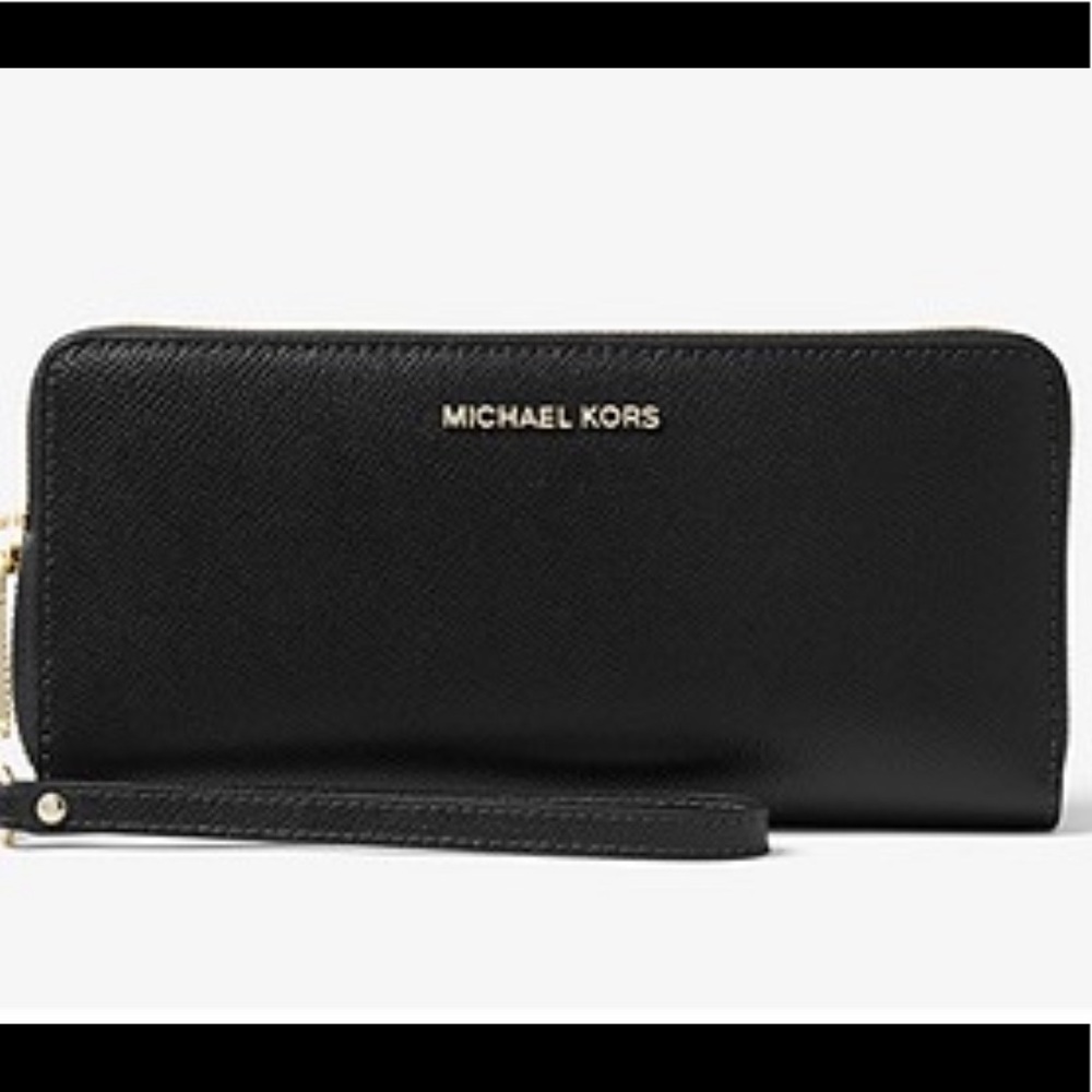 Michael Kors Black Leather Continental Wristlet